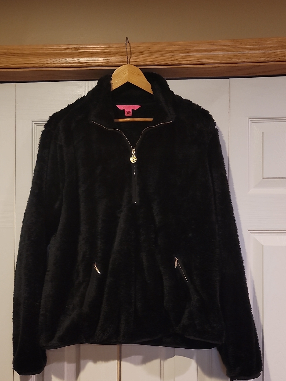Lilly Pulitzer Black Faux-Fur Half Zip Teddy Jacket